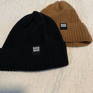 2 PACK Crochet Handmade Hat/Beanie 100% Cotton‎ Black Tan Size Medium  Warm NWOT